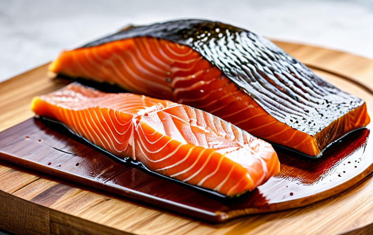 Professional Vacuum-Sealed Smoked Meat**
"Close-up shot of vacuum-sealed smoked salmon on a wooden cutting board, professional food photography, safe for work, appropriate content, fully clothed (packaging implies contents), perfect lighting, high detail, family-friendly."
**