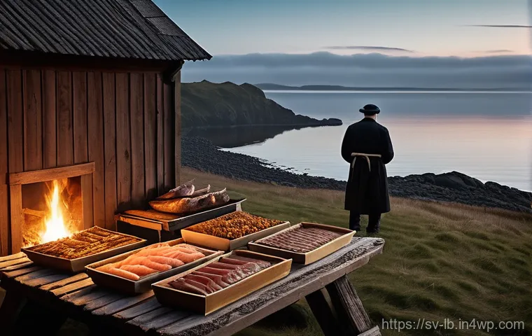 훈제 기법의 활용 사례 연구 - **Prompt 1: "The Ancestral Art of Nordic Smoking."**
An evocative image depicting a traditional ...