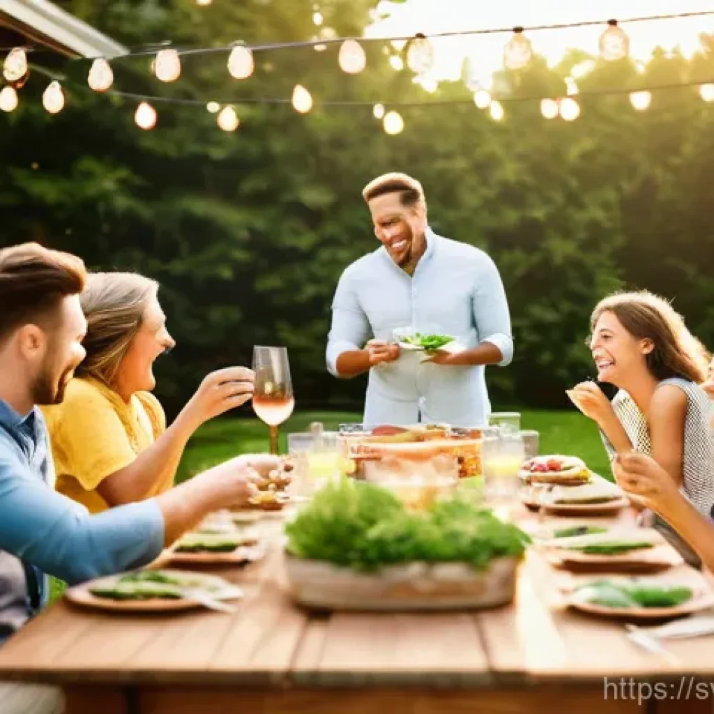 훈제 기법의 다양한 응용 방법 - **Prompt:** "A vibrant, outdoor BBQ scene in a sunny backyard, featuring a modern smoker with subtle...