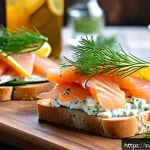 Home 20 훈제 기법으로 만드는 훈제 연어 샌드위치 - A rustic smoked salmon sandwich on a thick slice of crusty sourdough bread, topped with thin slices ...