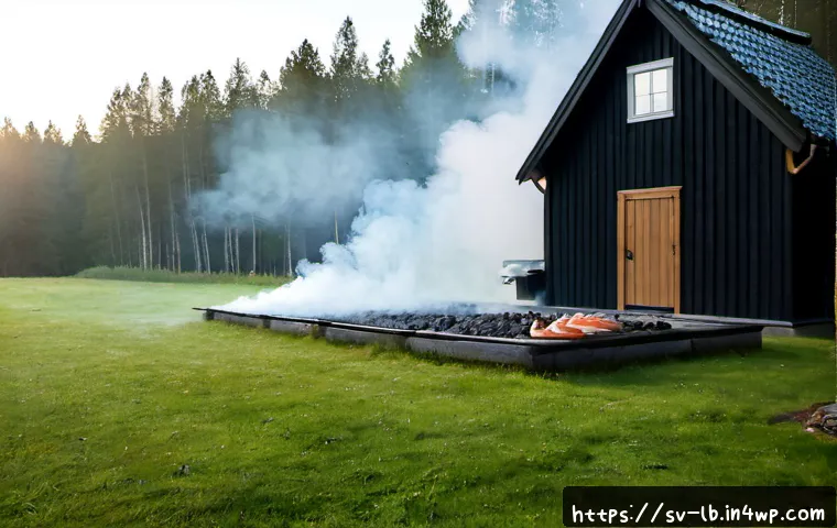 Home 17 훈제 기법과 조리 시간의 관계 - Photorealistic Scandinavian backyard smoking scene, a whole salmon slowly cold-smoking in a traditio...