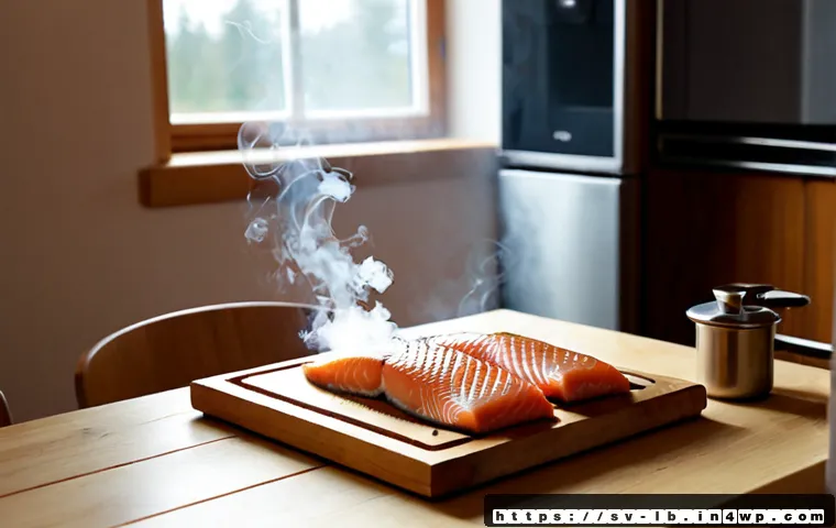 Home 17 훈제 기법의 기초와 응용 - Photorealistic Scandinavian home kitchen scene showing the basics of cold smoking: a compact stainle...